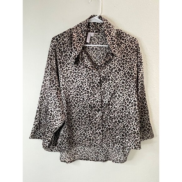 Joyspun Leopard Print Button-Up Satin Shirt L - Picture 2 of 11